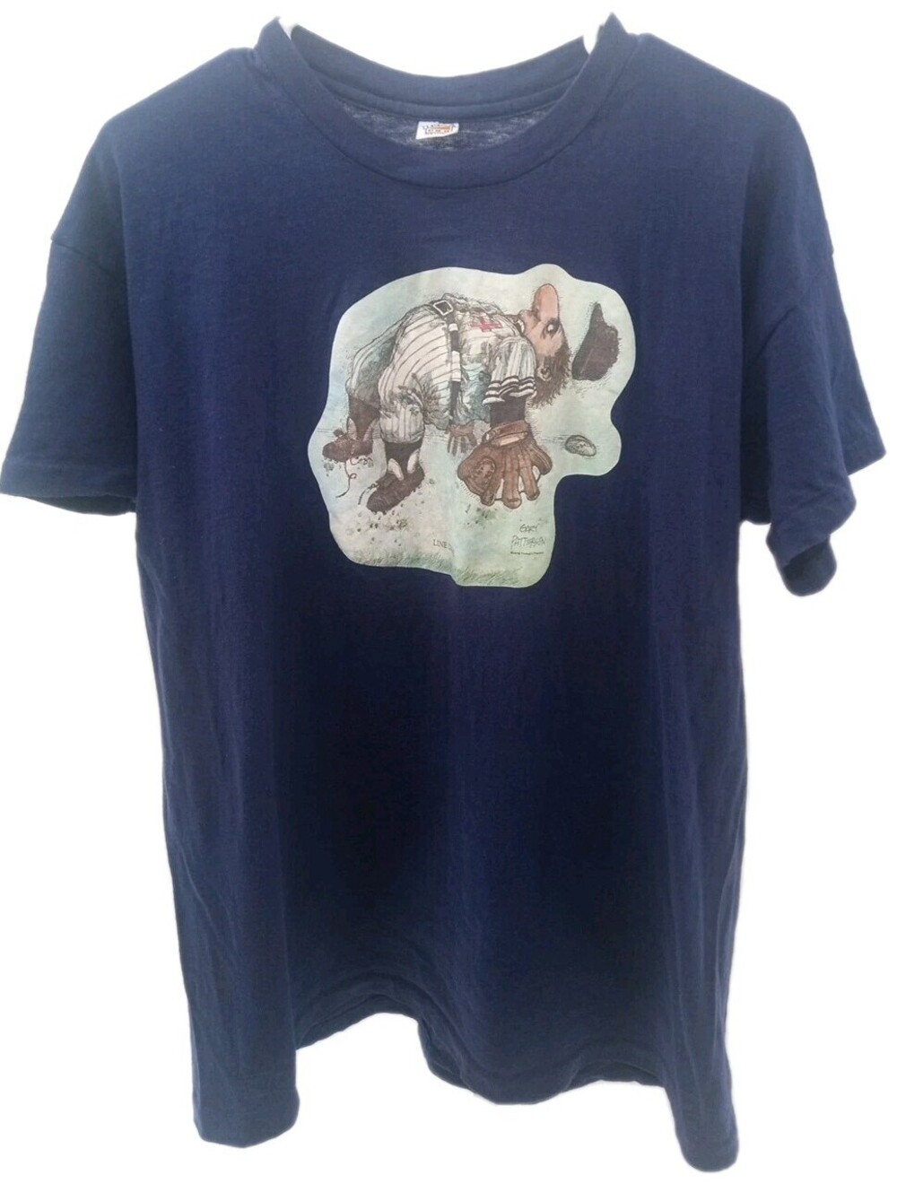 Vintage Hanes T Shirt Mens XL 46-48 Blue Gary Patterson Baseball Comic 1976 Tee